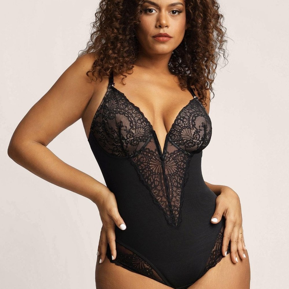 Popilush Sexy Lace Deep-V Neck Bodysuit Size XXL